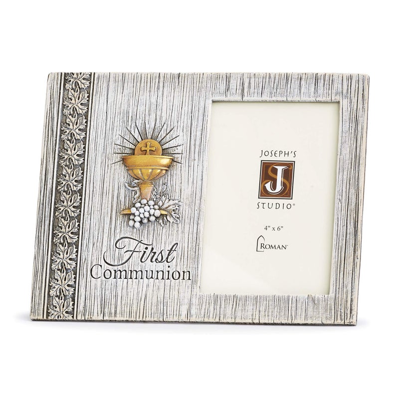Joseph's Studio by Roman - First Communion Distressed Picture Frame for 4" x 6" Photo, Vertical Tabletop or Desk Display - 7.5" H, Resin and Stone, Decorative, Collection, Durable, Long Lasting - Image 1